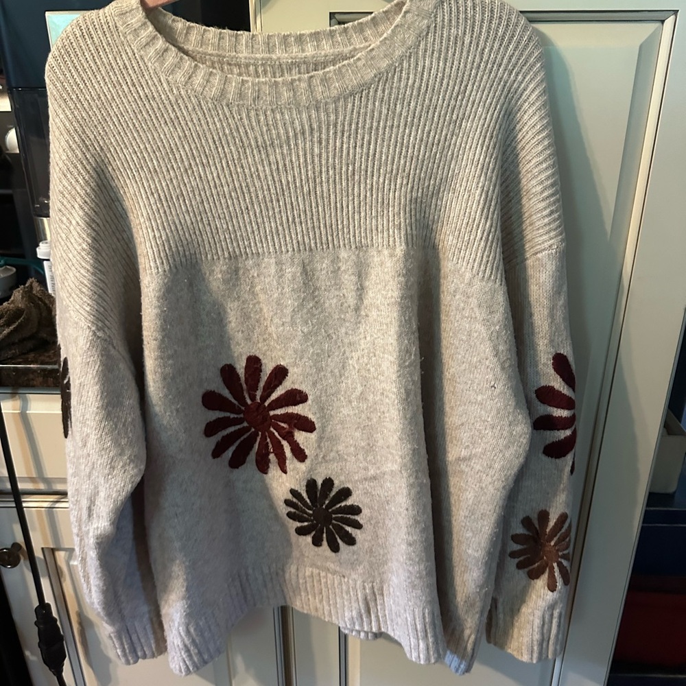 Cream and Red Crew Neck Sweater